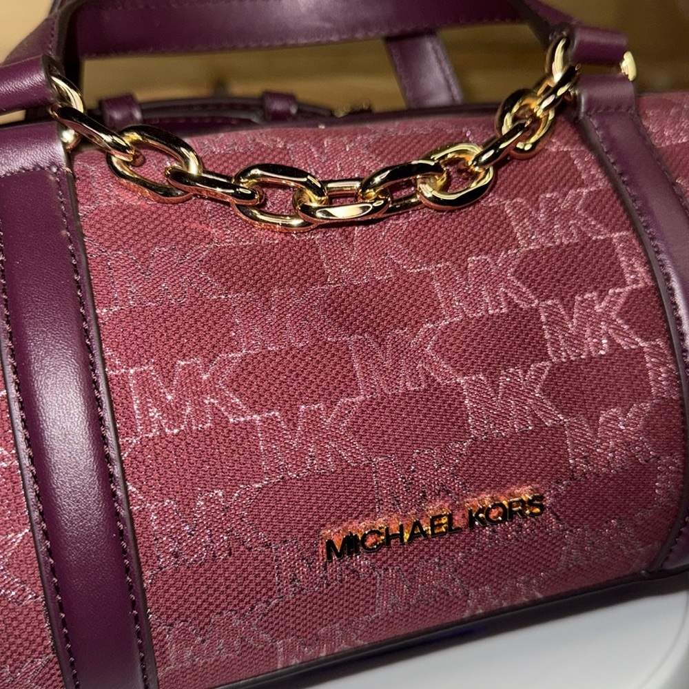 Michael Kors Zooey Medium Barrel Messenger Bag Mulberry Jacquard - Picture 9 of 16